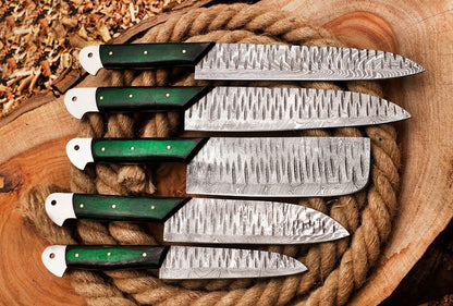 Custom Handmade Hand Forged Damascus Steel Chef Knife Set  Black  Green Paka Wood Handles  Professi 1