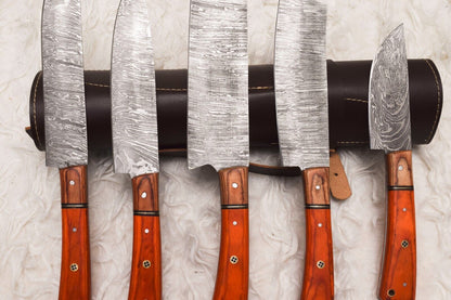 5 Pcs Custom Handmade Damascus Steel Chef Knife Set  Wood Handle  Professional Kitchen Knives 1