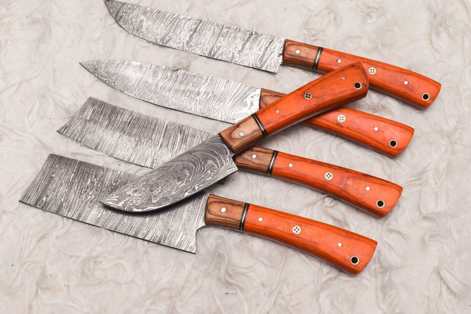 5 Pcs Custom Handmade Damascus Steel Chef Knife Set  Wood Handle  Professional Kitchen Knives 2
