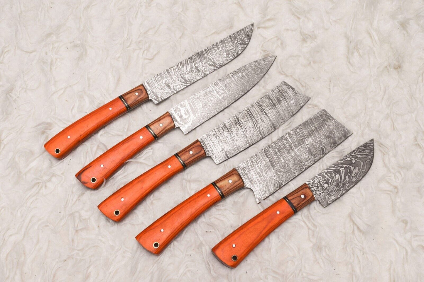 5 Pcs Custom Handmade Damascus Steel Chef Knife Set  Wood Handle  Professional Kitchen Knives 3