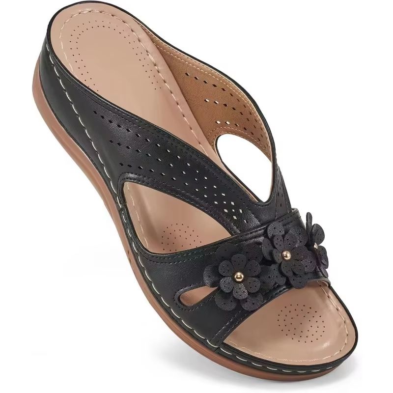 BloomStep Womens Wedge Sandals  Flower Hollow Casual Slippers With NonSlip Sole 3
