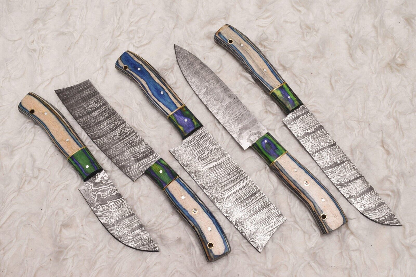 Custom Handmade Damascus Steel Chef Knife Set  Wood Handle  Professional Kitchen Knives 1