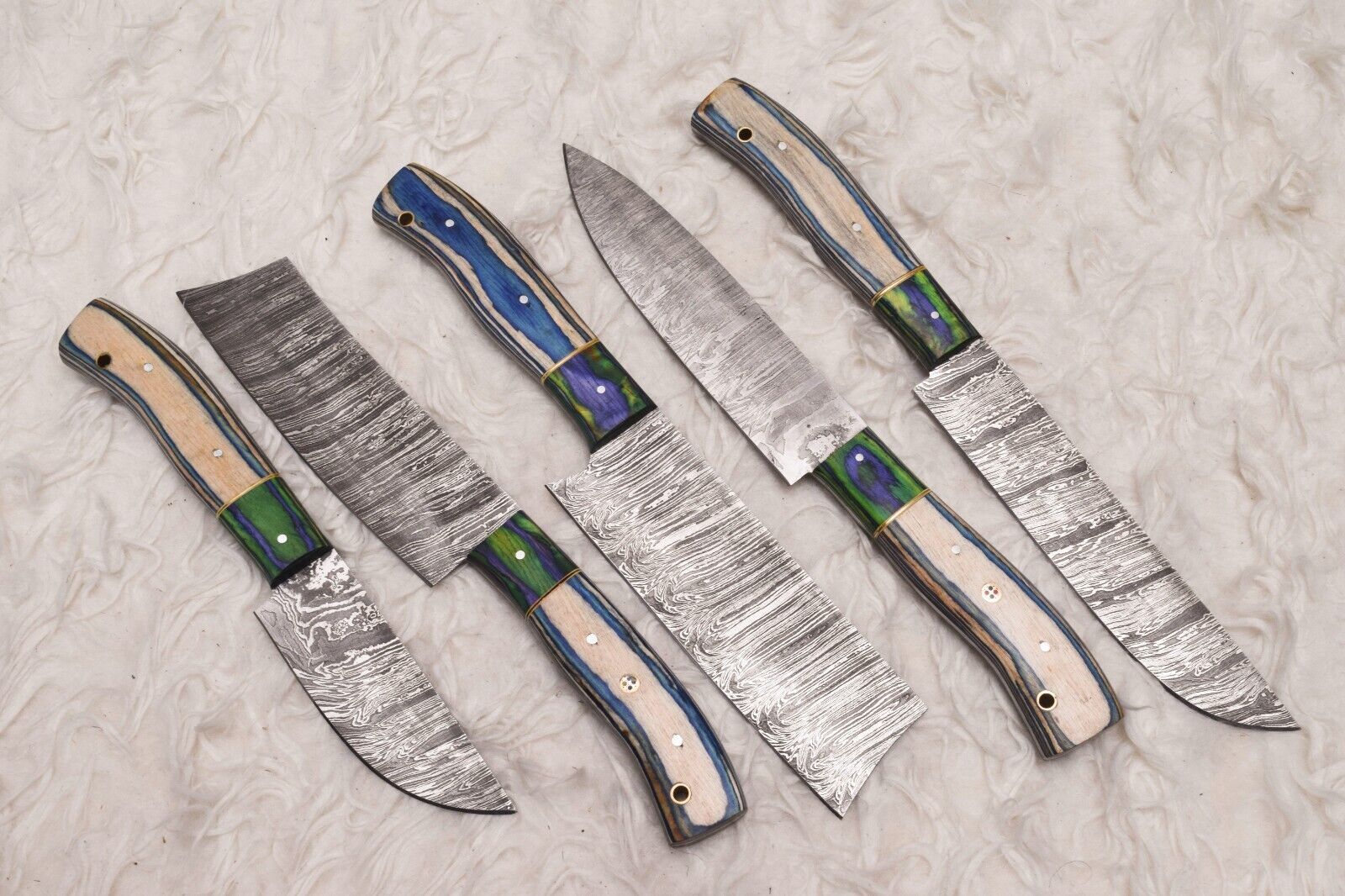 Custom Handmade Damascus Steel Chef Knife Set  Wood Handle  Professional Kitchen Knives 1