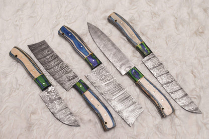 Custom Handmade Damascus Steel Chef Knife Set  Wood Handle  Professional Kitchen Knives 1