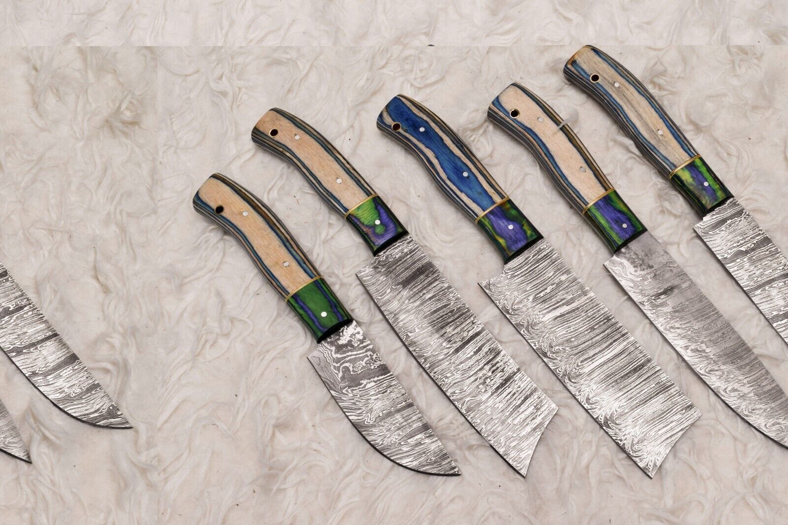 Custom Handmade Damascus Steel Chef Knife Set  Wood Handle  Professional Kitchen Knives 2