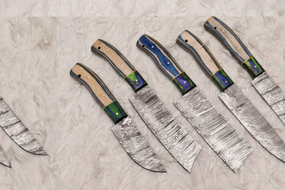 Custom Handmade Damascus Steel Chef Knife Set  Wood Handle  Professional Kitchen Knives 2