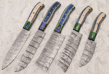 Custom Handmade Damascus Steel Chef Knife Set | Wood Handle | Professional Kitchen Knives