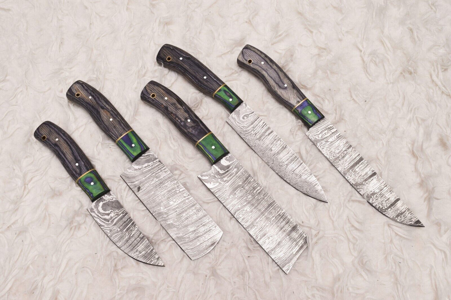 Custom Handmade Damascus Steel Chef Knives Set | Premium Wood Handles
