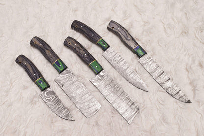 Custom Handmade Damascus Steel Chef Knives Set | Premium Wood Handles