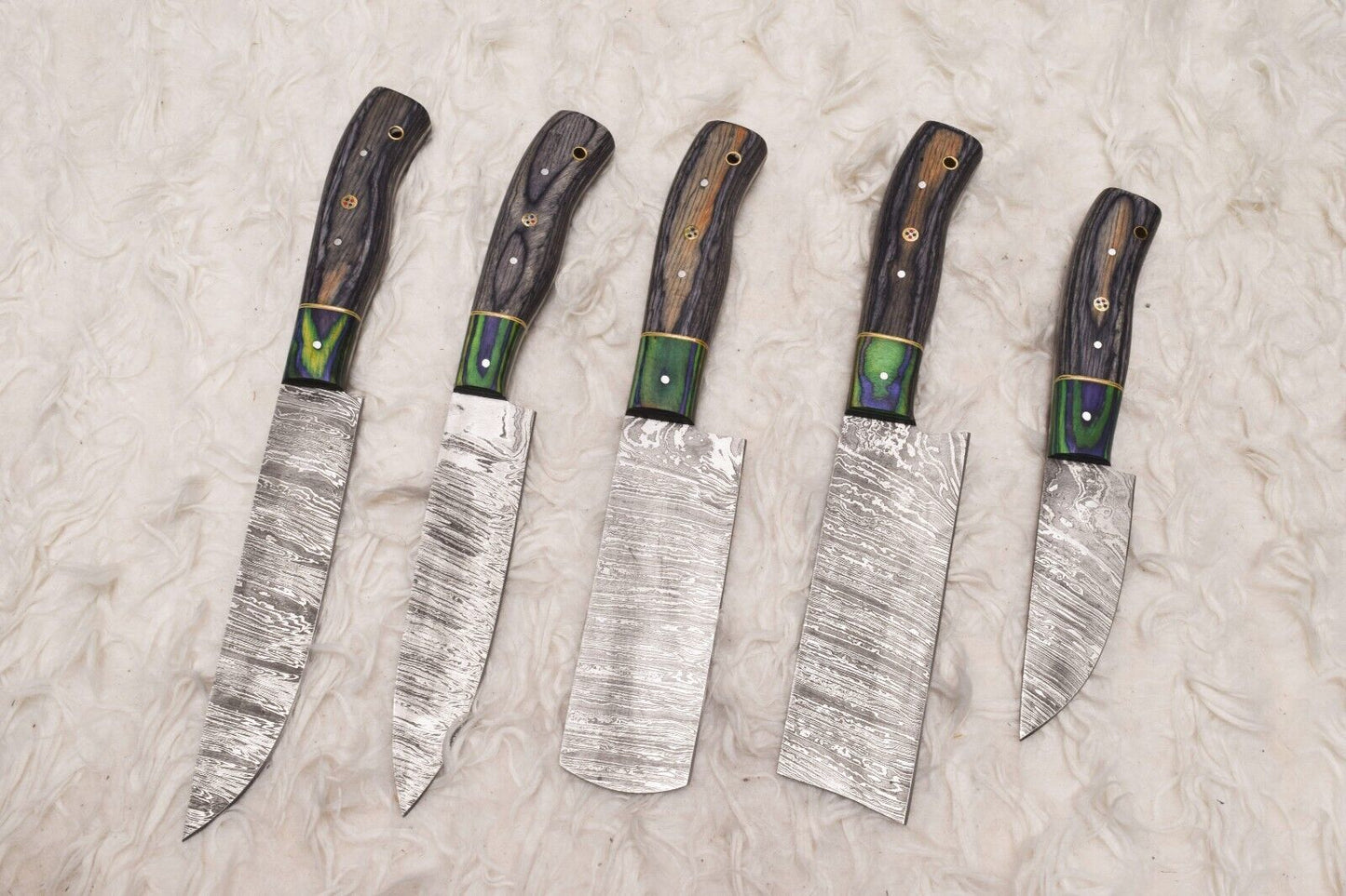 Custom Handmade Damascus Steel Chef Knives Set  Premium Wood Handles 1