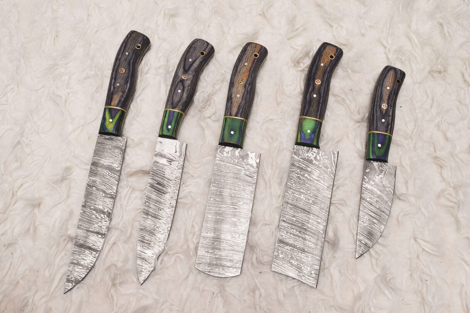 Custom Handmade Damascus Steel Chef Knives Set  Premium Wood Handles 1