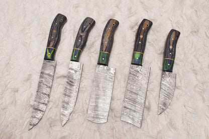 Custom Handmade Damascus Steel Chef Knives Set  Premium Wood Handles 1