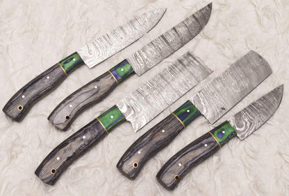 Custom Handmade Damascus Steel Chef Knives Set  Premium Wood Handles 2