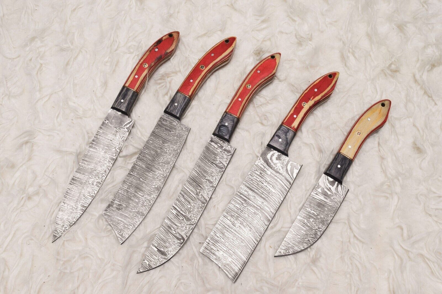 Artisan Handmade Damascus Steel Chef Knife Set Of 5  Wooden Handles 1