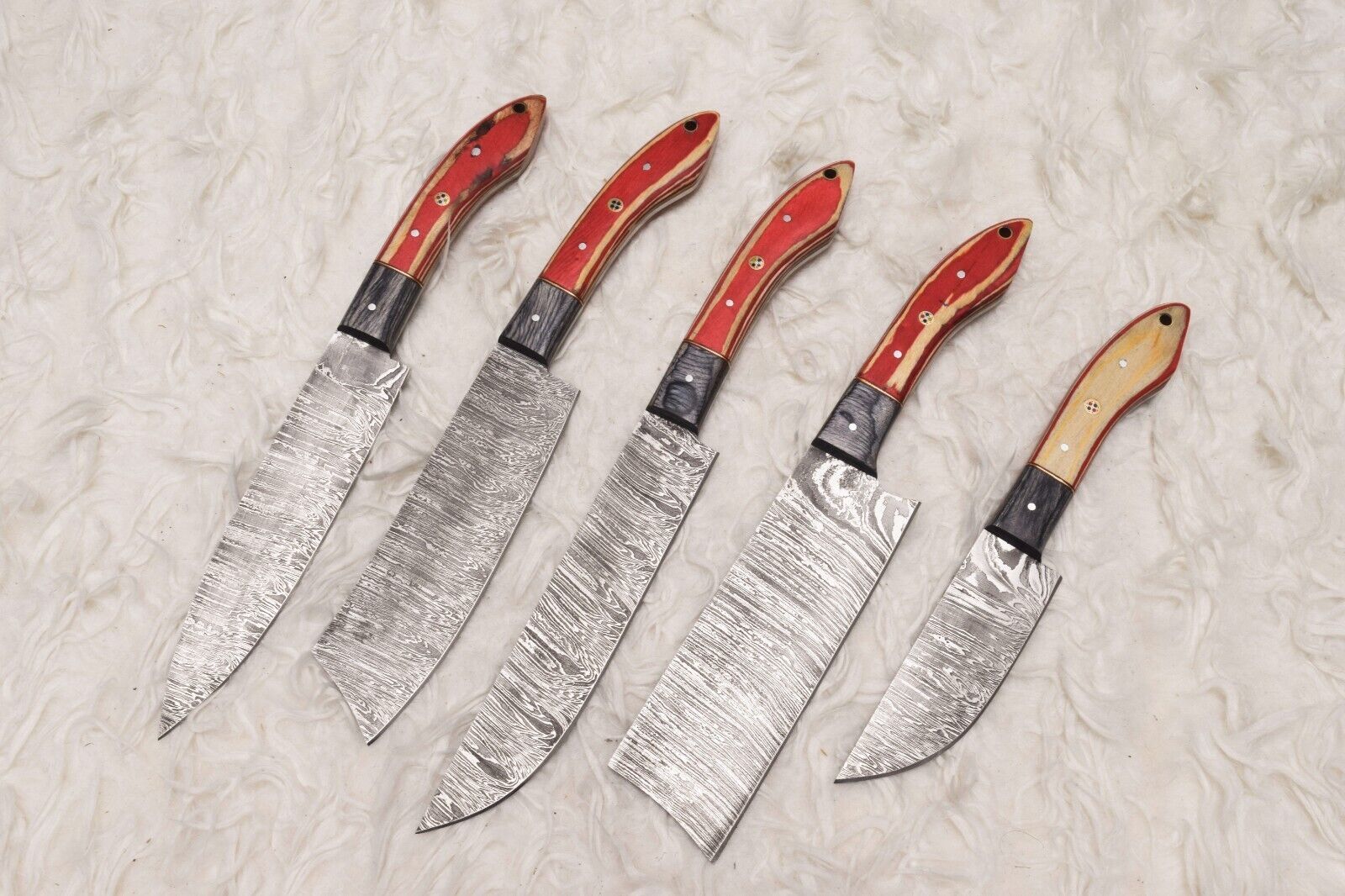 Artisan Handmade Damascus Steel Chef Knife Set Of 5  Wooden Handles 1