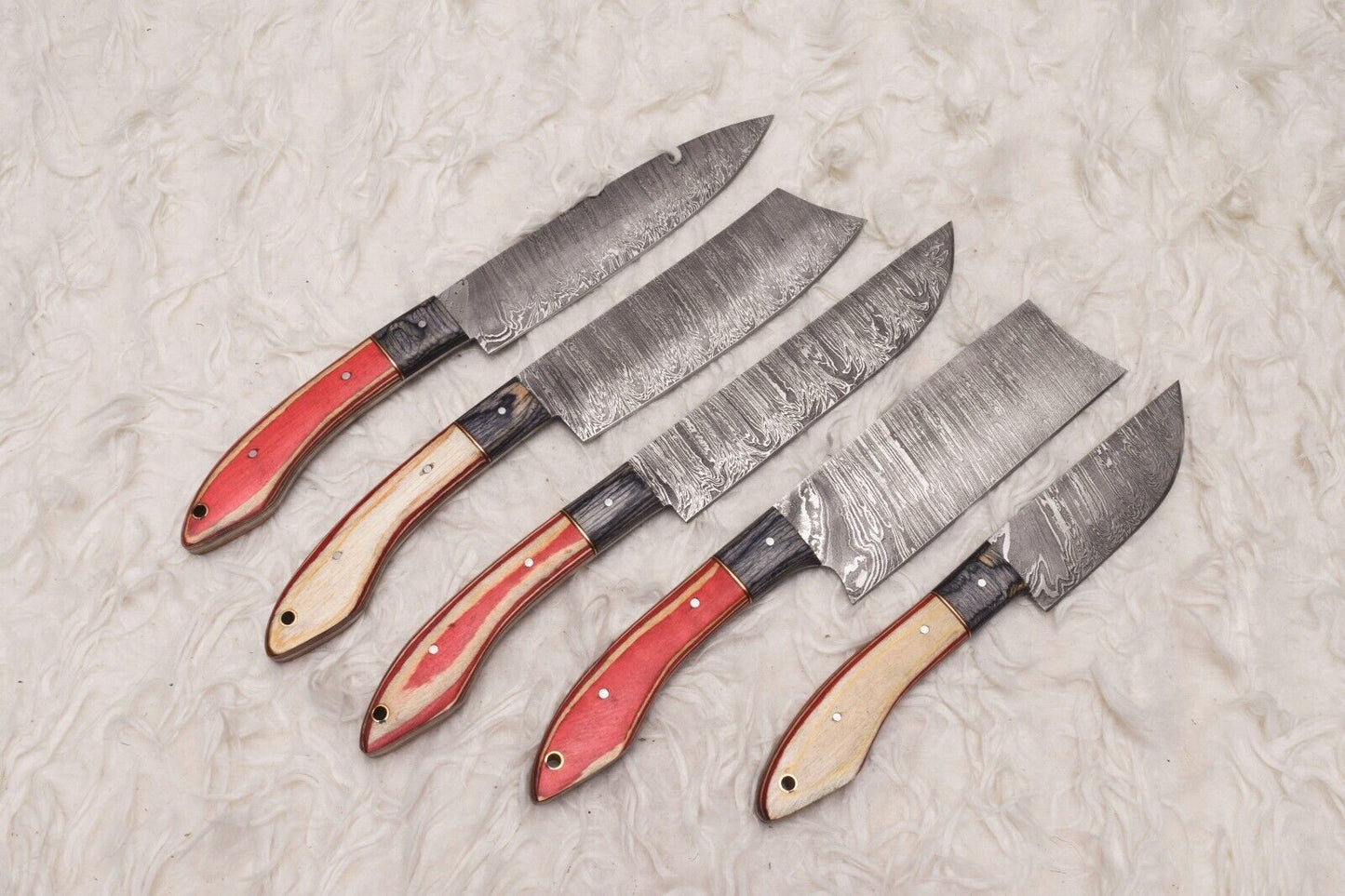 Artisan Handmade Damascus Steel Chef Knife Set Of 5  Wooden Handles 2