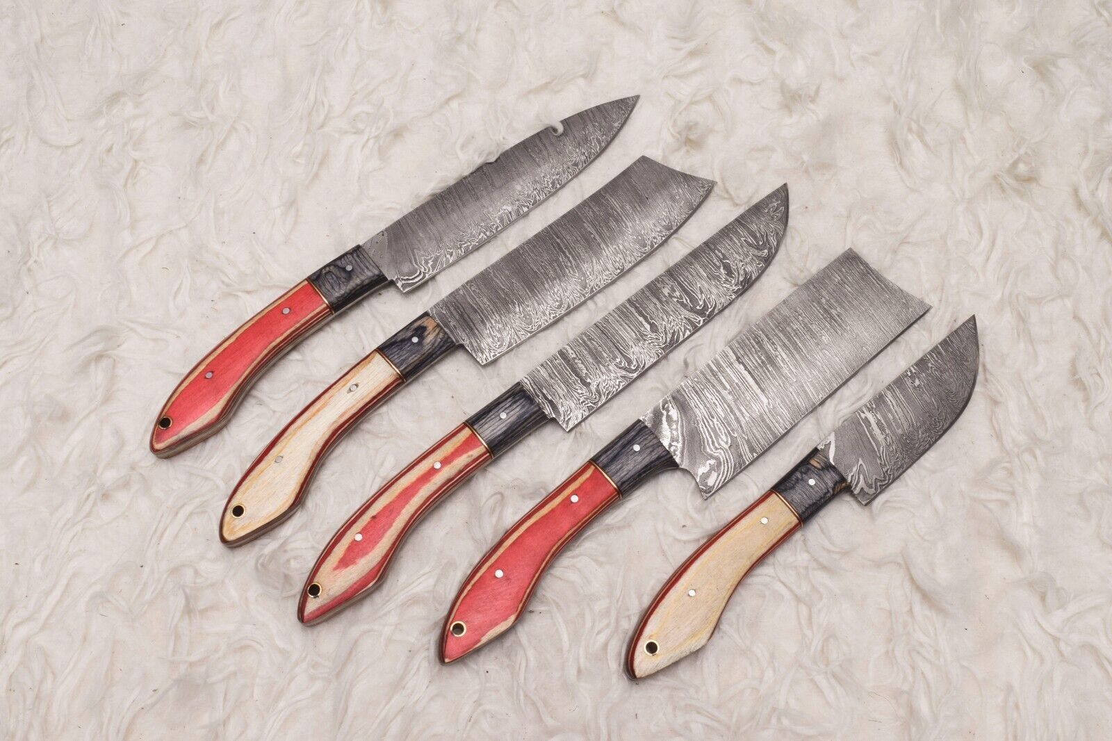 Artisan Handmade Damascus Steel Chef Knife Set Of 5  Wooden Handles 2