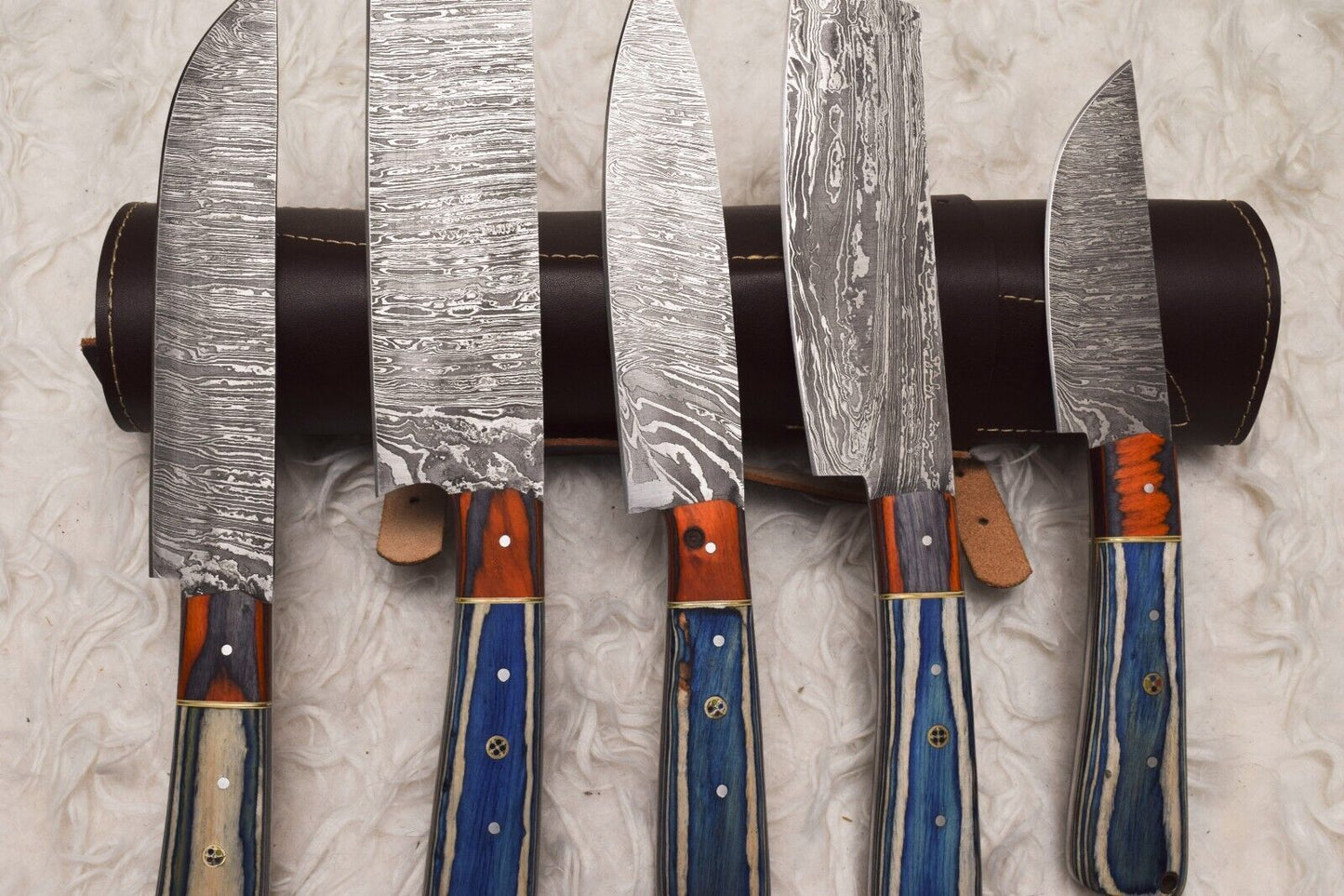 Professional 5 Pc Handmade Damascus Chef Knife Set  Sharp Kitchen Knives 1
