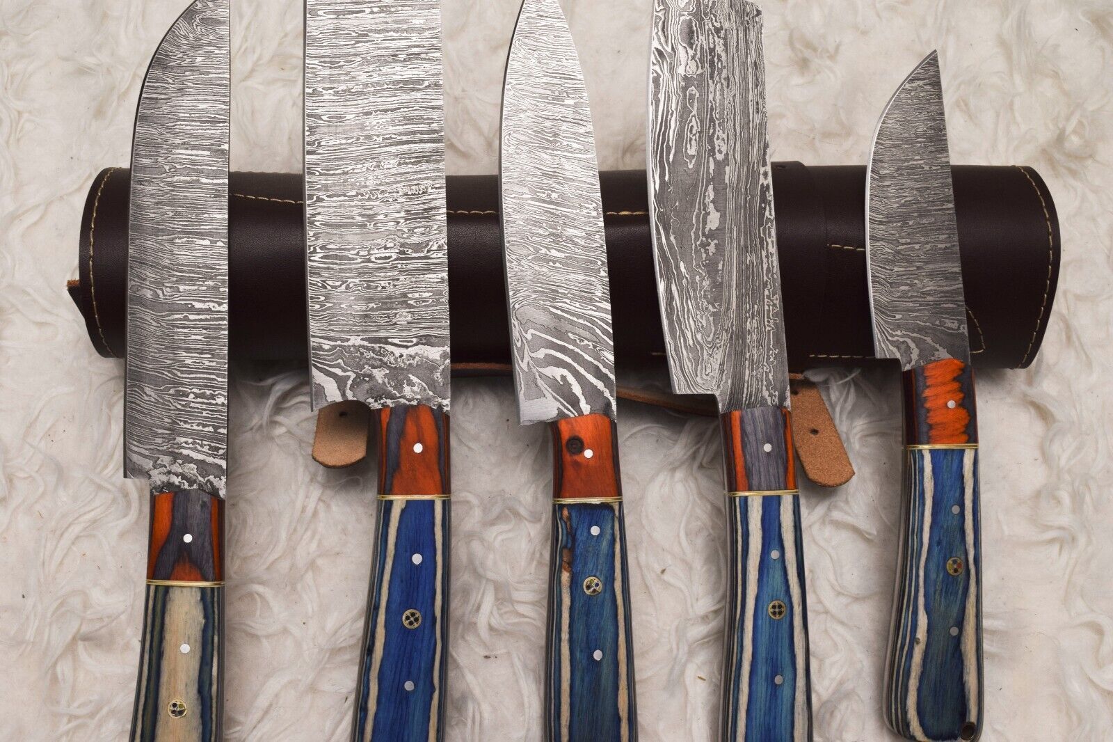 Professional 5 Pc Handmade Damascus Chef Knife Set  Sharp Kitchen Knives 1