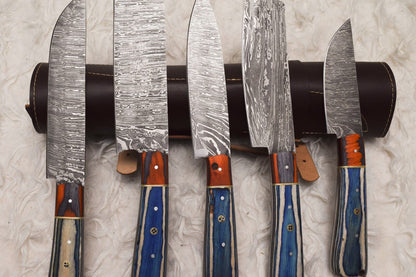 Professional 5 Pc Handmade Damascus Chef Knife Set  Sharp Kitchen Knives 1