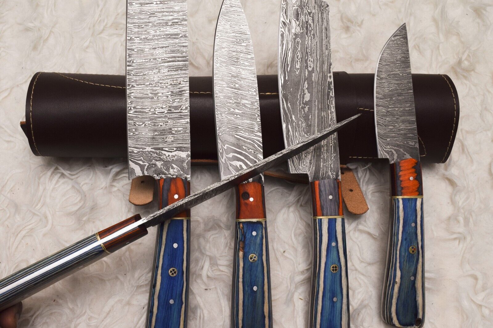 Professional 5 Pc Handmade Damascus Chef Knife Set  Sharp Kitchen Knives 2
