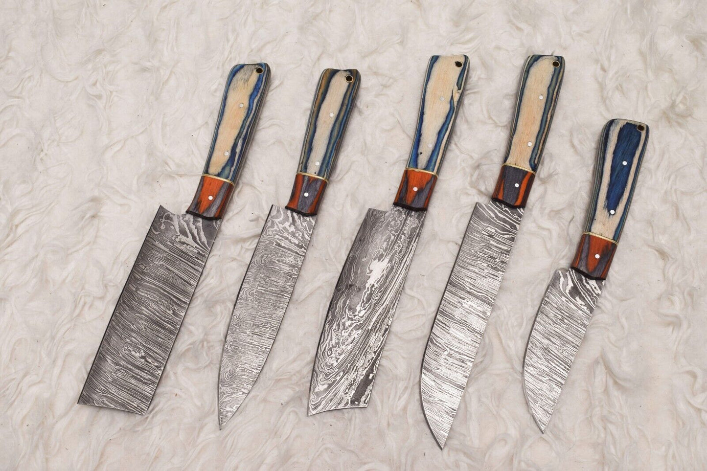 Professional 5 Pc Handmade Damascus Chef Knife Set | Sharp Kitchen Knives