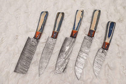 Professional 5 Pc Handmade Damascus Chef Knife Set | Sharp Kitchen Knives