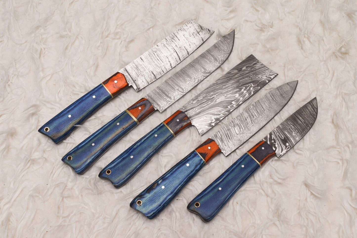 Damascus Steel 5 Pcs Chef Knife Set  Handmade Wood Handle Kitchen Knives 1