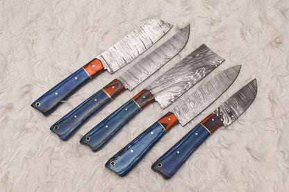 Damascus Steel 5 Pcs Chef Knife Set  Handmade Wood Handle Kitchen Knives 1