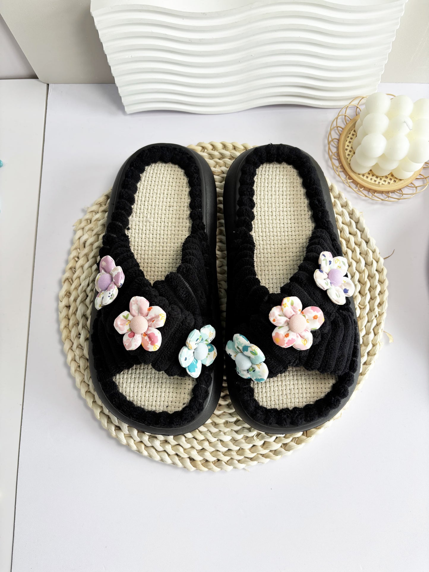 Women Autumn Winter Home Slippers OpenToe Cross Band Linen Soled Indoor Slides NonSlip Bathroom Sli 2