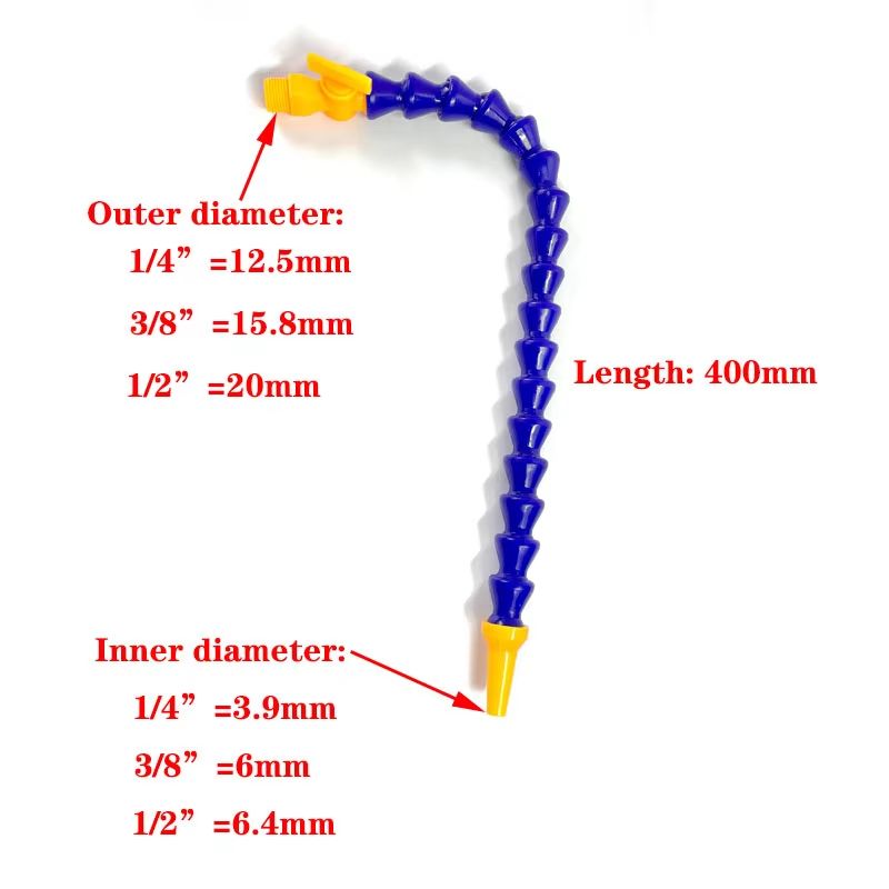 FlexiFlow Pneumatic Tube  14 38 12 BPS Male Thread Flexible Coolant Pipe For CNC And Lathe Machines 8