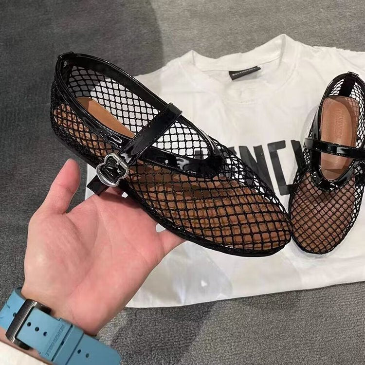 Fashion Women Mesh Sandals Hollow Out Flats, Retro Comfort Shallow Mouth Beach Shoes Female Casual Slippers