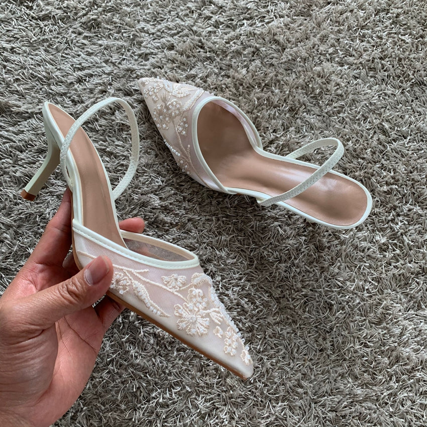 Elegant Pointed Slingback Women Sandals Luxury Brand High Heels Mesh Embroider Party Wedding Bridal 1