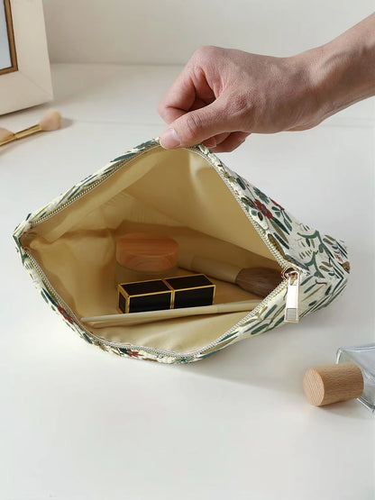 Branch Bird Corduroy Makeup Bag  Lightweight Multifunctional Cosmetic  Travel Pouch 5