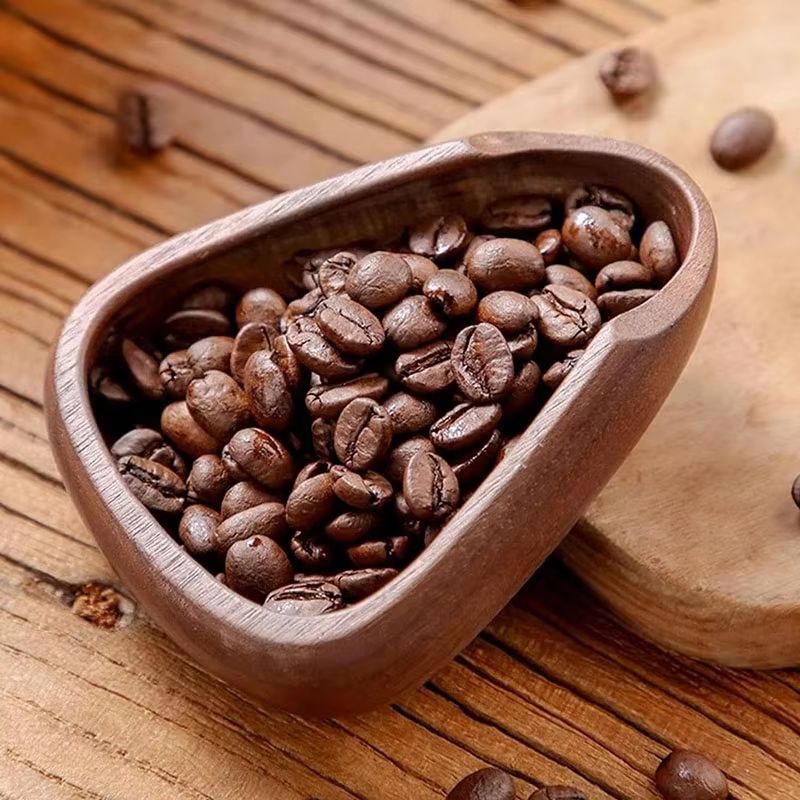 Walnut Coffee Bean Tray  Wooden Measuring Scoop  Espresso Dose  Tea Separator Tool 1