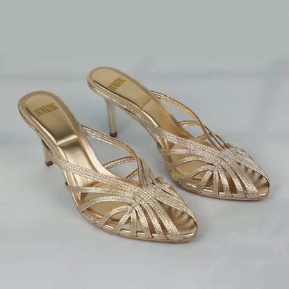 Luxury New Gold Hollow Thin Strip Heels Women Pointed Toe Mules Office Lady Pumps Summer Stiletto S 1