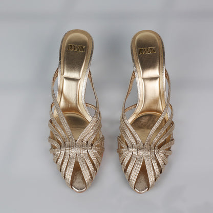 Luxury New Gold Hollow Thin Strip Heels Women Pointed Toe Mules Office Lady Pumps Summer Stiletto S 2