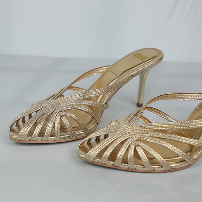 Luxury New Gold Hollow Thin Strip Heels Women Pointed Toe Mules Office Lady Pumps Summer Stiletto S 4