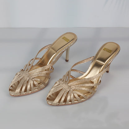 Luxury New Gold Hollow Thin Strip Heels Women Pointed Toe Mules Office Lady Pumps Summer Stiletto S 6