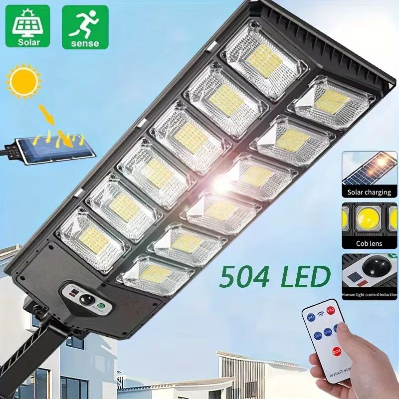 504 LED Solar Street Light  UltraBright Outdoor Motion Sensor With Remote Control  Waterproof Desig 1