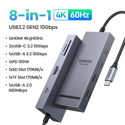 8in1 USB HUB Type C To 4K60Hz HDMI USB32 10Gbps USB AC SD  TF Card Reader MacBook  Laptop Docking T 5