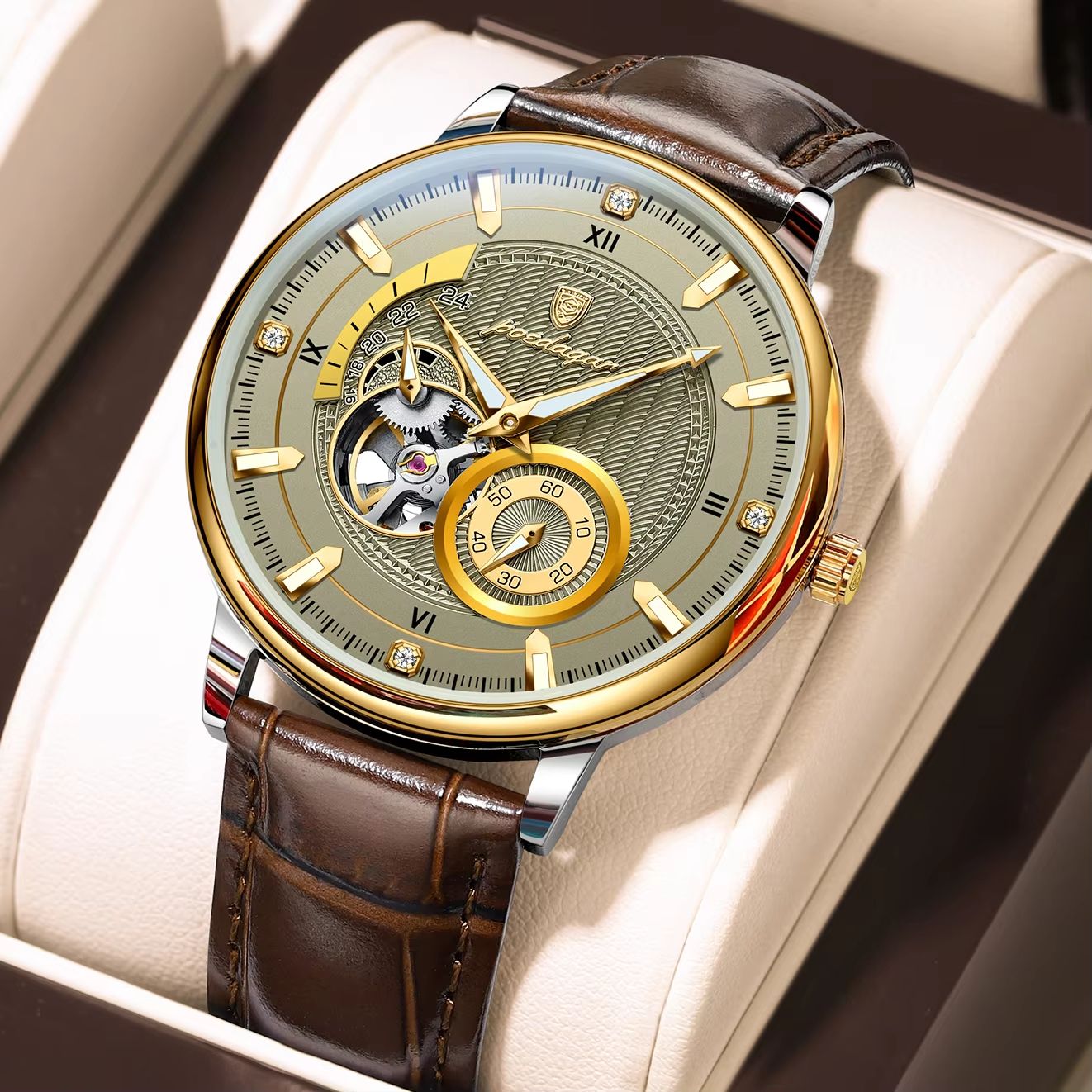 POEDAGAR Men's Automatic Mechanical Watch – Luxury Tourbillon Design, Waterproof & Luminous Sport Style