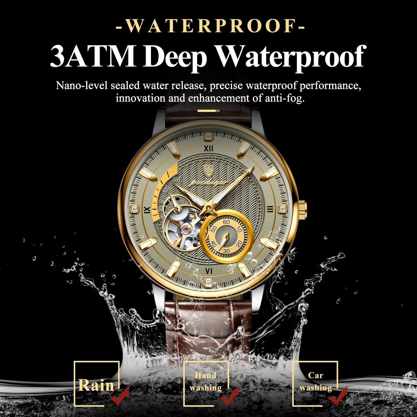 POEDAGAR Mens Automatic Mechanical Watch  Luxury Tourbillon Design Waterproof  Luminous Sport Style 1