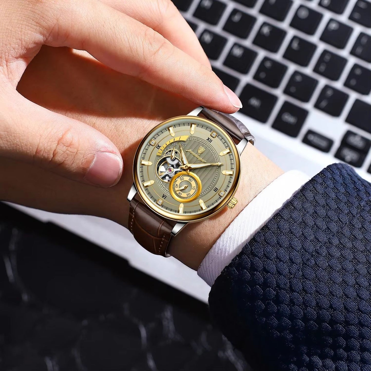 POEDAGAR Mens Automatic Mechanical Watch  Luxury Tourbillon Design Waterproof  Luminous Sport Style 5
