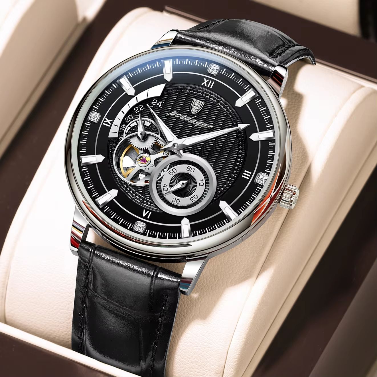 POEDAGAR Mens Automatic Mechanical Watch  Luxury Tourbillon Design Waterproof  Luminous Sport Style 10