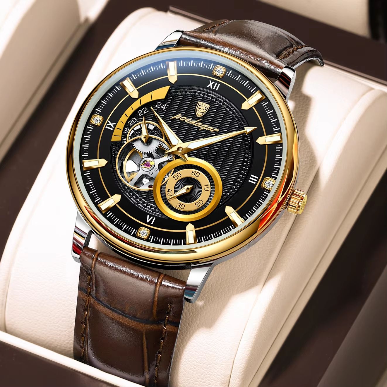 POEDAGAR Mens Automatic Mechanical Watch  Luxury Tourbillon Design Waterproof  Luminous Sport Style 7