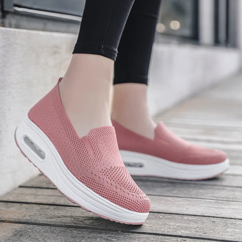 Womens Swing Shoes Mesh Loafers Flat Platform Sneakers, Spring Autumn Height Increasing Wedges Comfortable Lady Shoes