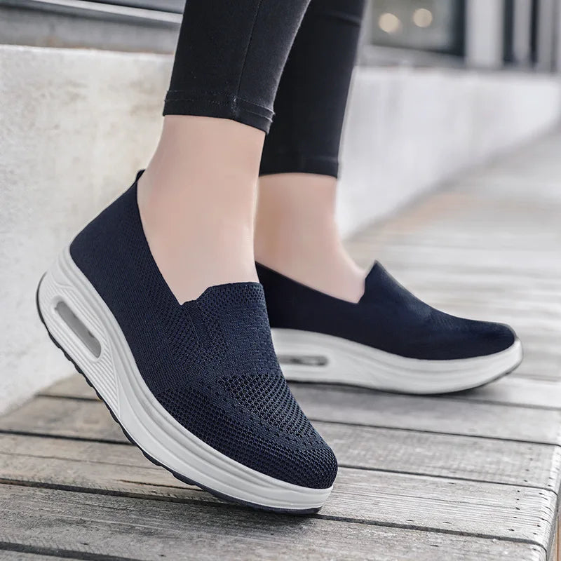 Womens Swing Shoes Mesh Loafers Flat Platform Sneakers Spring Autumn Height Increasing Wedges Comfo 2