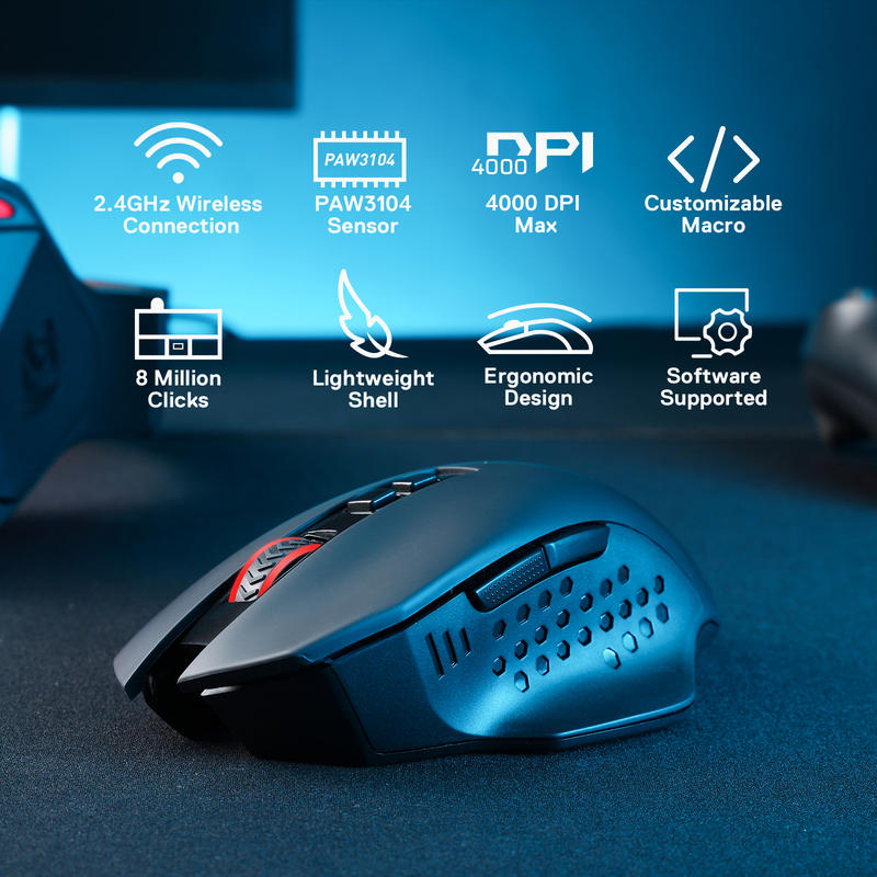 2.4Ghz Wireless Gaming Mouse Redragon M656 Gainer, 4000 DPI, 5 DPI Levels, 7 Macro Buttons, Red LED