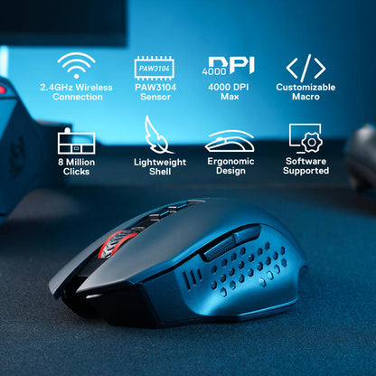 2.4Ghz Wireless Gaming Mouse Redragon M656 Gainer, 4000 DPI, 5 DPI Levels, 7 Macro Buttons, Red LED